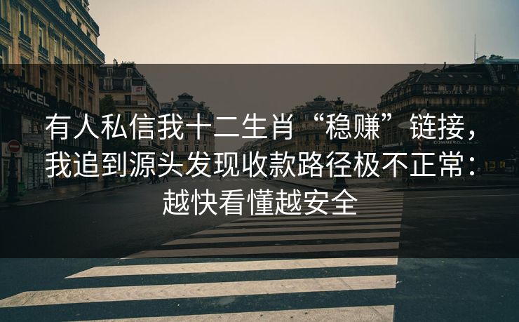 有人私信我十二生肖“稳赚”链接，我追到源头发现收款路径极不正常：越快看懂越安全